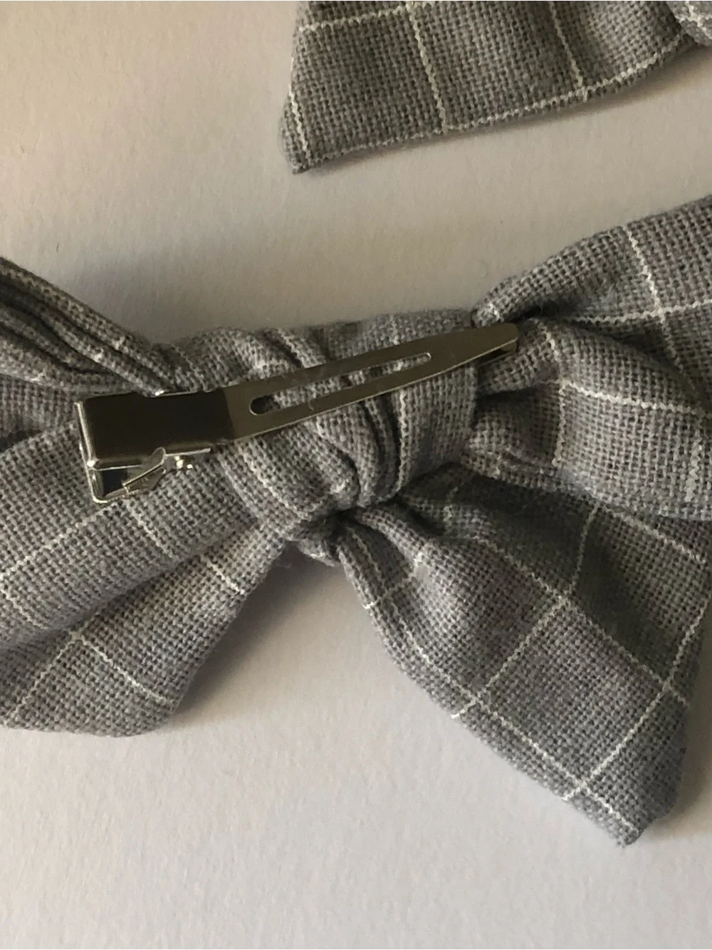 Handmade Grey Grid Bow Hair Clips Set Neutral Boho Hair Accessories